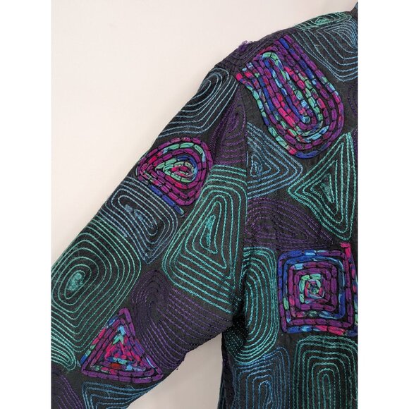 Embroidered Blazer Jacket Women Size 1X Open Front Boho Geometric Patchwork Art - Picture 6 of 16